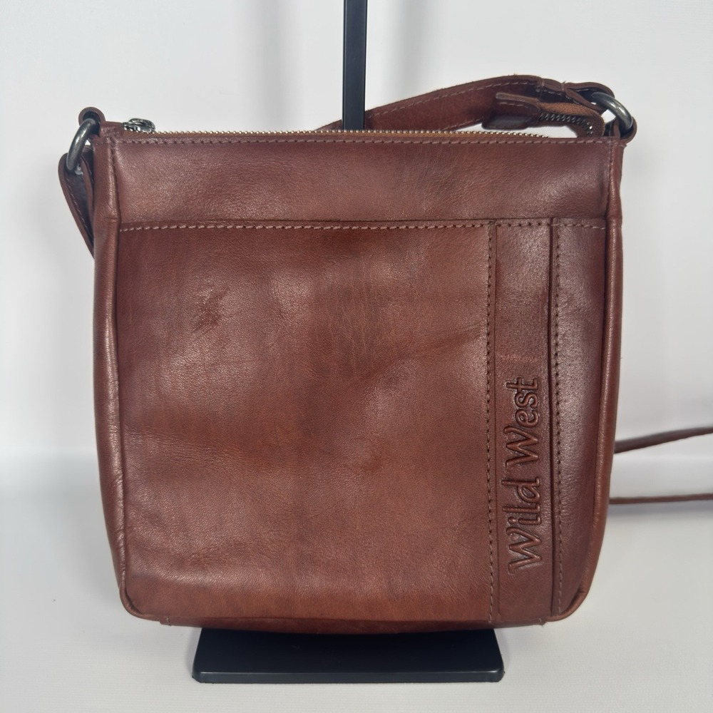 Wild West Los Angeles Brown Leather Crossbody Bag Green Plaid Interior Medium